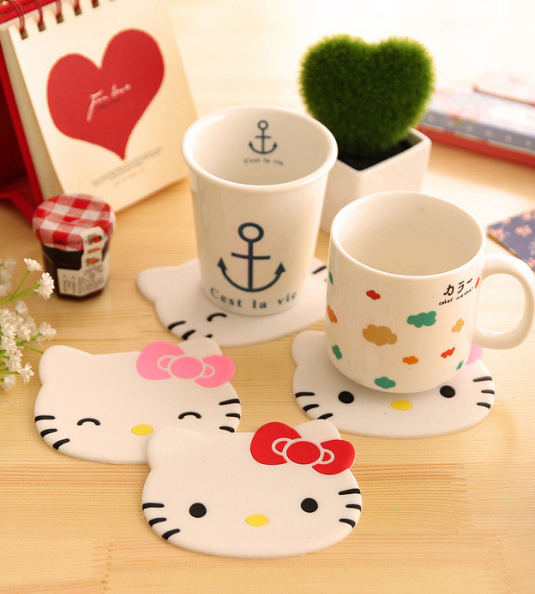 Hello Kitty posavasos cocina mantel Mesa estera casa taza bebida taza té café pad bebida Accesorios silicona Barra de silicona