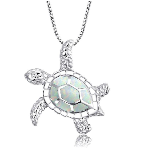Opal colored gemstone tortoise necklace