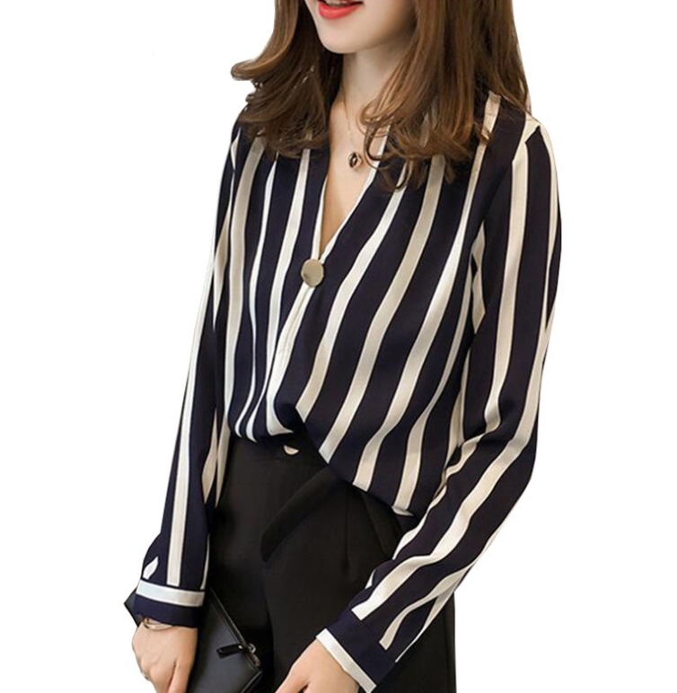 Navy Blue V-neck Blouse