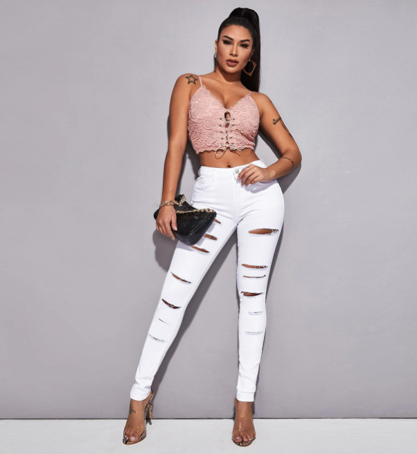 Dark Blue High Waist Skinny Jeans Image 4