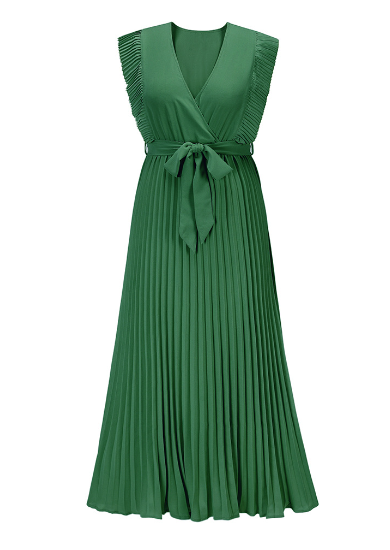 V-neck pleated dress detail
