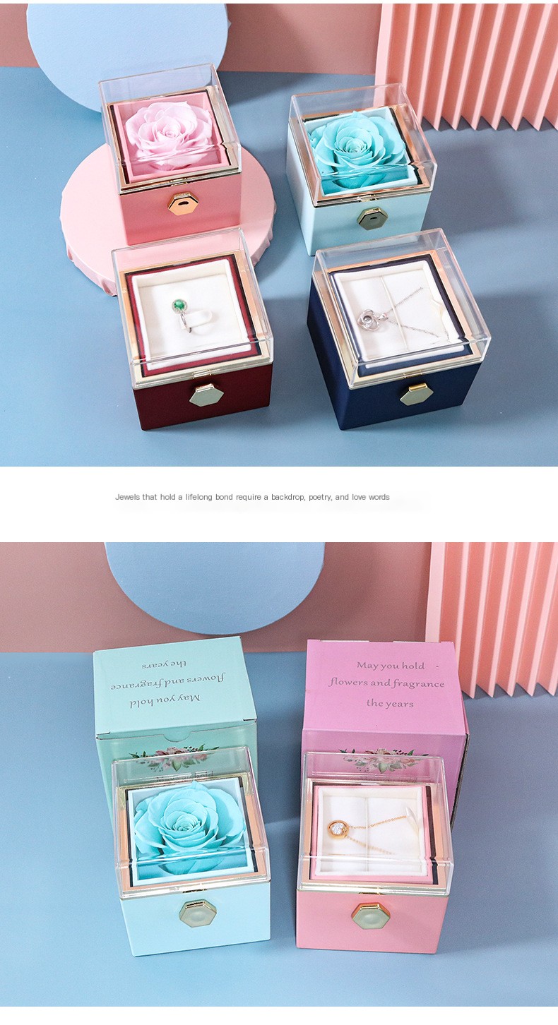 Creative Rotating Valentine's Day Eternal Flower Gift Box Rose Jewelry Box Ring Box Necklace Box Jewelry Packaging Box