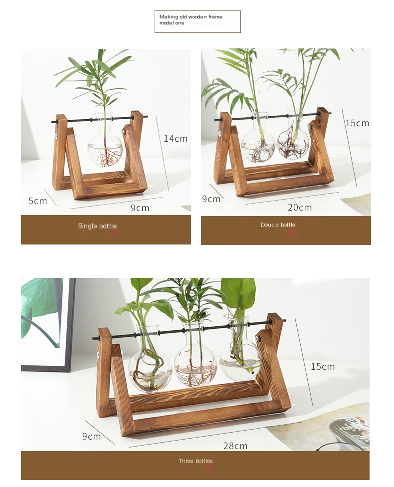 Creative Wooden Rack Hydroponic Glass Vase