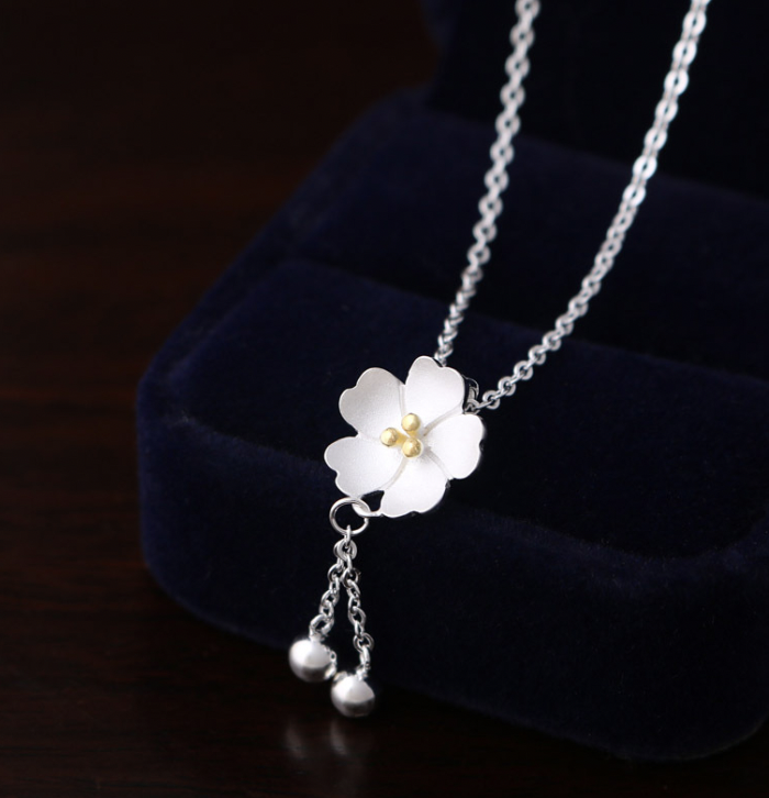 Flower Tassel Cherry Blossom Pendant Necklace Image 1