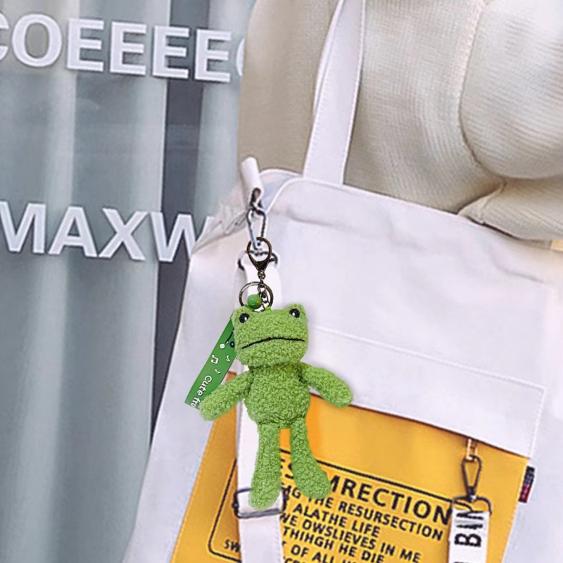 Green Plush Frog Men's Keychain for Women, Small Gift Bag Pendant Crane Doll image