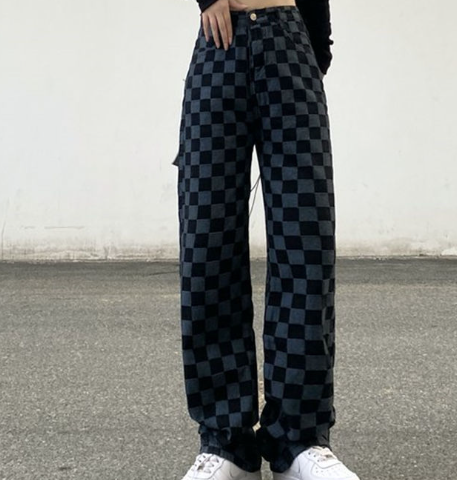 Retro Checkered Denim Pants 3
