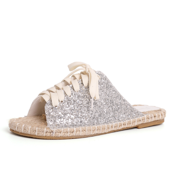 Sequin Lace-Up Slide Sandals - Style Display
