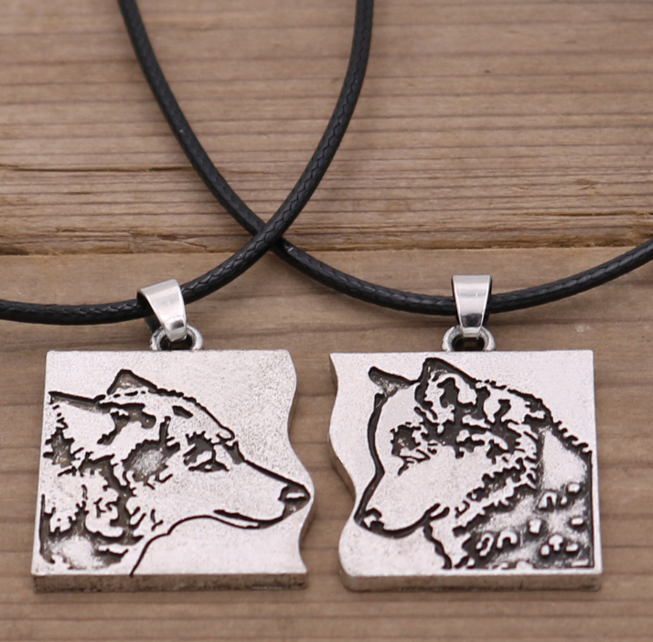 Couple Wolf Pendant Necklace - Antique Bronze