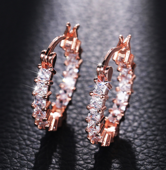 Chic Rose Gold Zirconia Ear Hoops