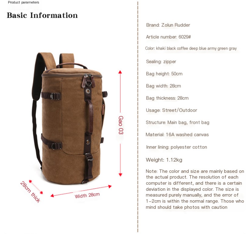 Canvas Hiking Backpack - Front View