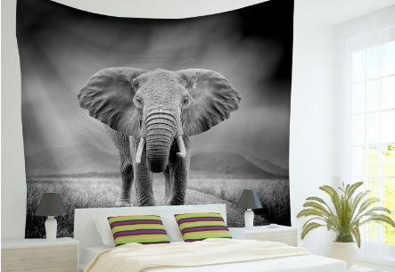 Black and White Elephant Tapestry 1