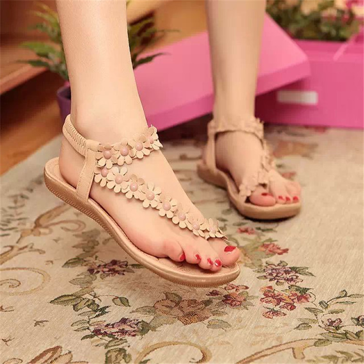 Flower Beaded Thong Flat Shoes