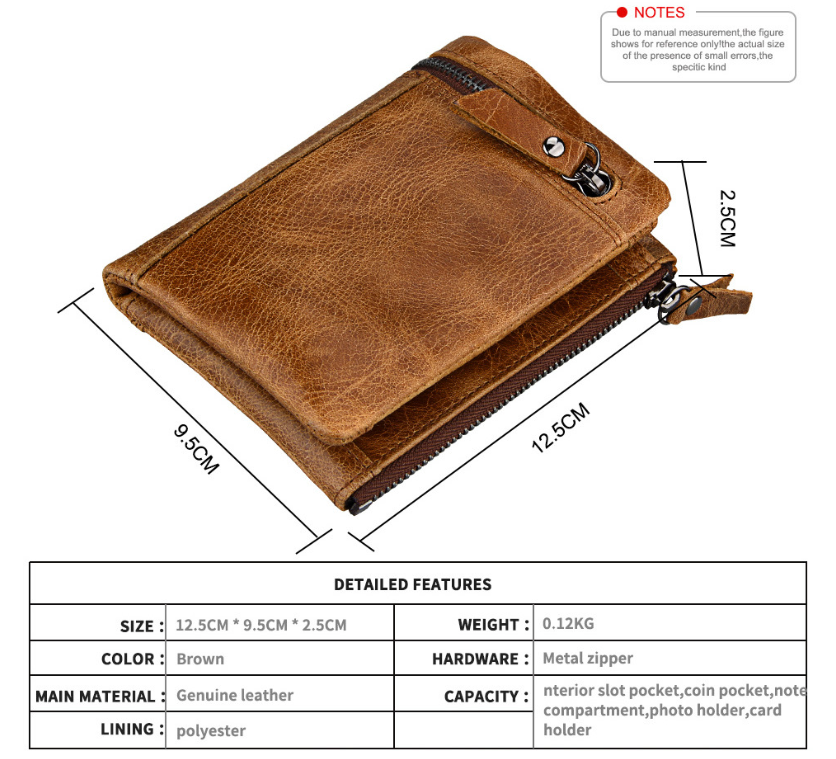 Genuine Leather Men's Wallet - Brown