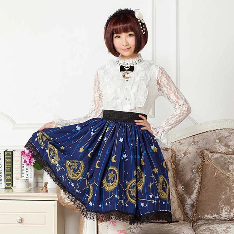 Mori Girl Blue Skater Skirt - Image 2