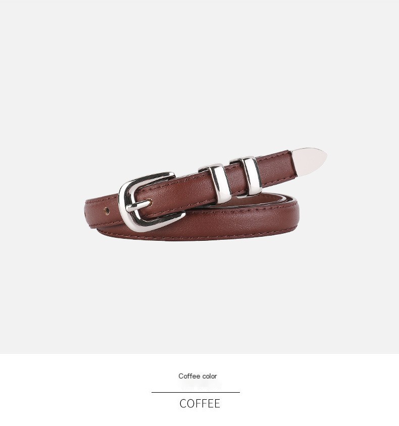 Fashionable Genuine Leather Thin Waist Belt - Coffee