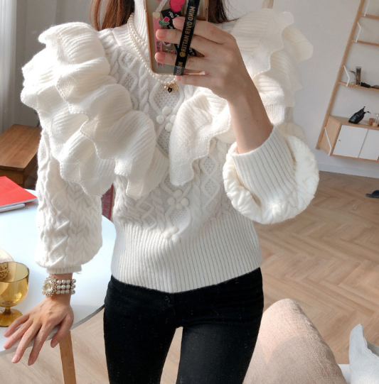 Layered Ruffle Pullover Sweater Image 3