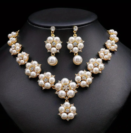 Pearl Necklace and Earrings Set 2