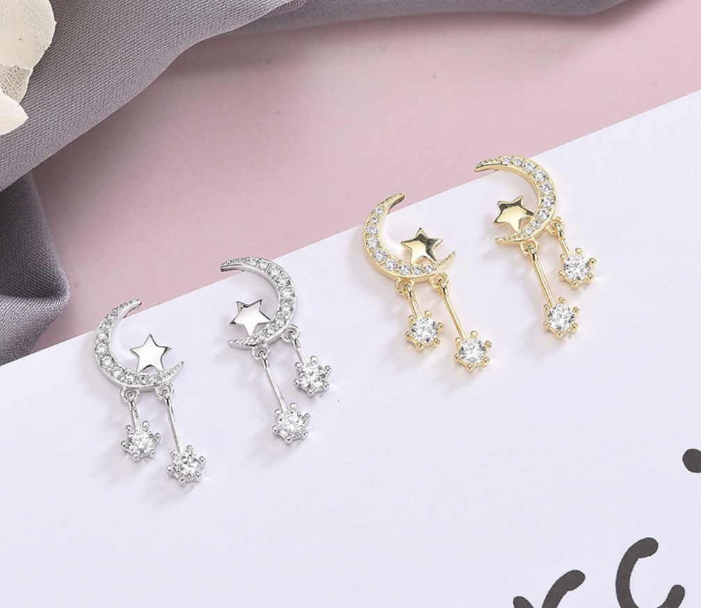 Starry Moon Earrings Close Up
