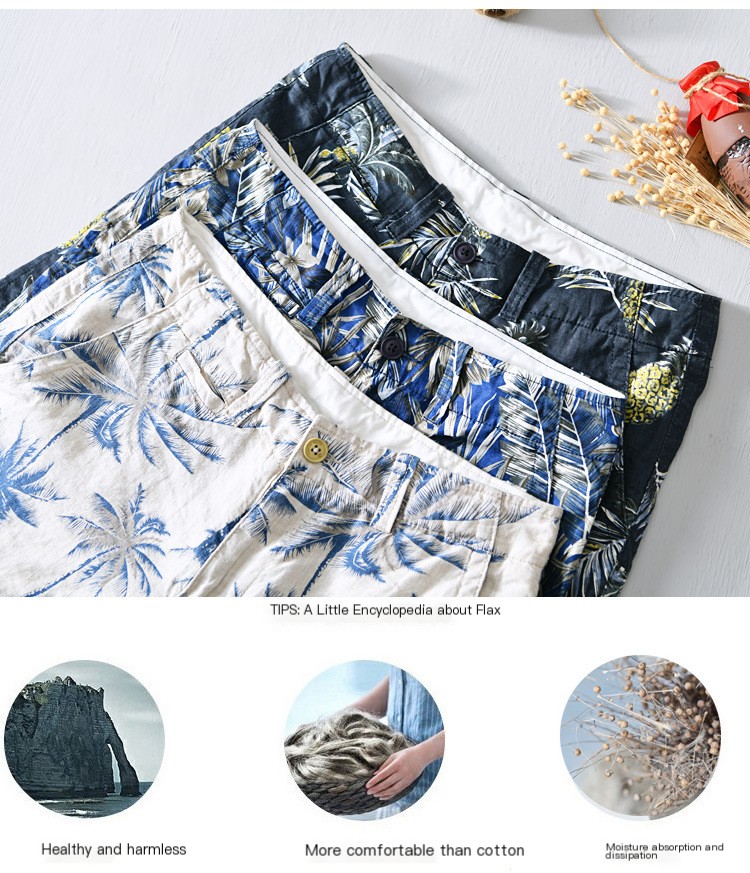Coconut Tree Print Shorts Navy Blue