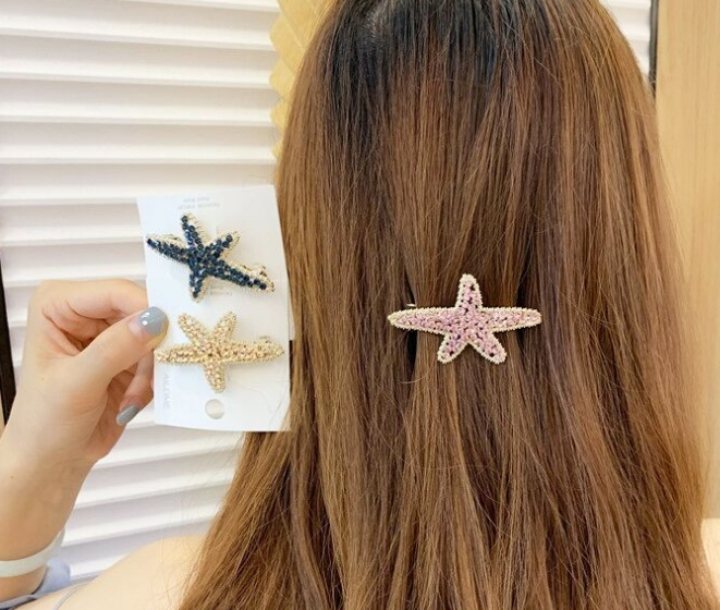 Black Diamond-Studded Starfish Hair Clip