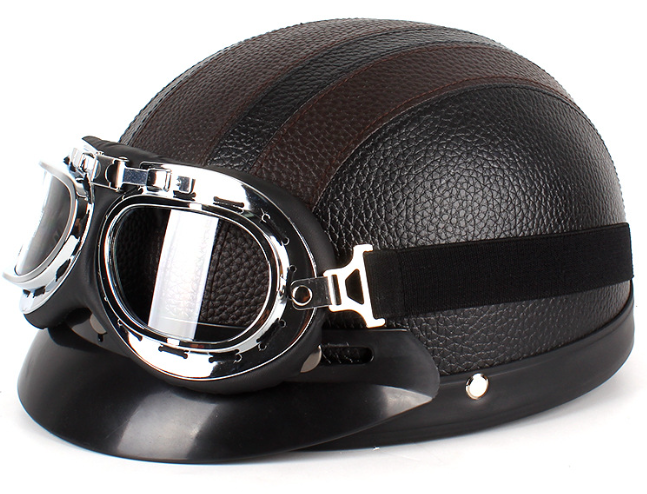 Half Helmet Black with Goggles