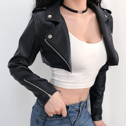 Rachel Cropped Leather Jacket - Side View
