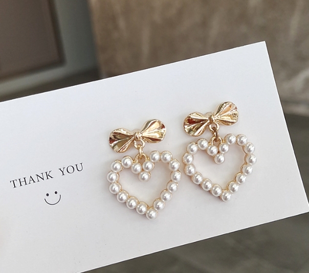 Pearl Bow Heart Earrings