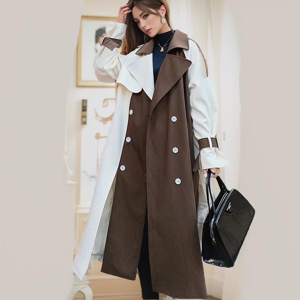 Women wearing Contrasting Mid-length Trench Coat