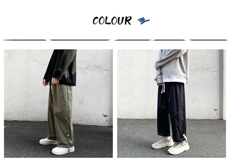 Spring Newport wind scene white wall big size male trend buckle wide leg nine minutes casual pants
