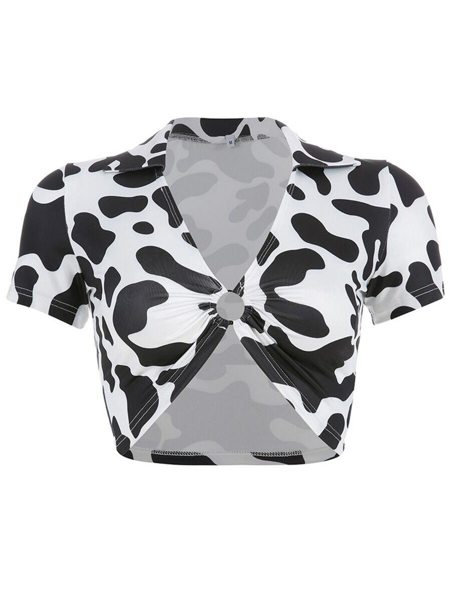 Cow Print Sexy Zipper Crop Top 6