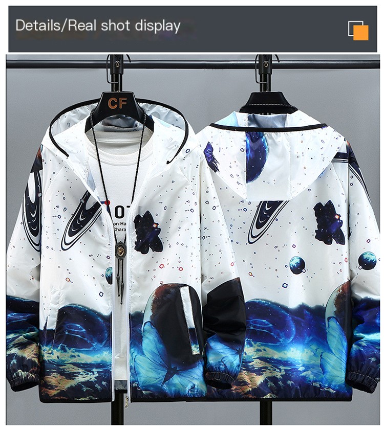 Summer new 2024 trend thin breathable sunscreen clothes for men gradual starry sky plus size skin coat
