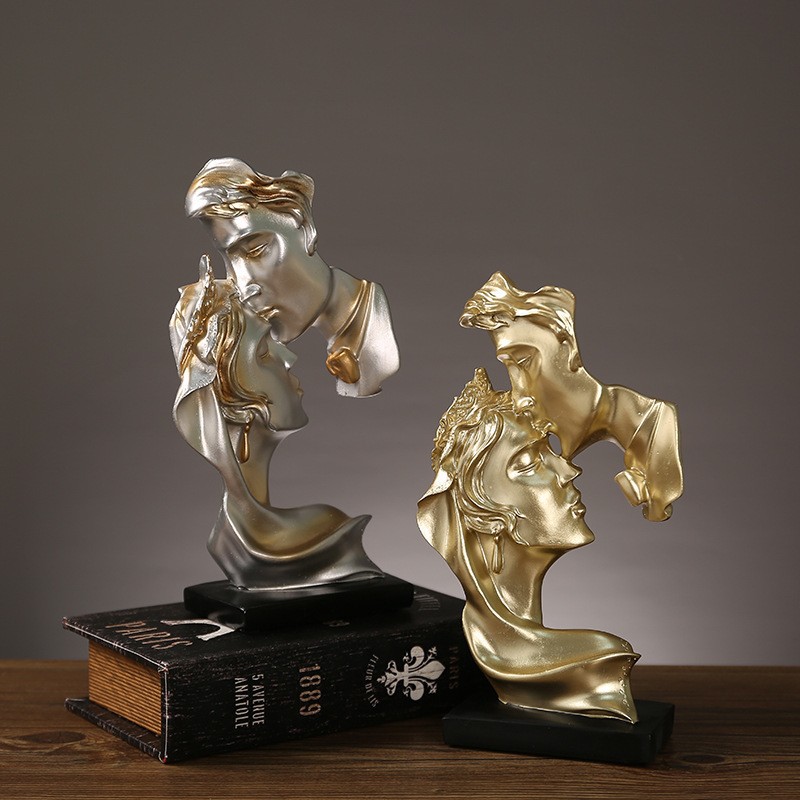 Nordic Creative Couple Kiss Statue in Home Decor