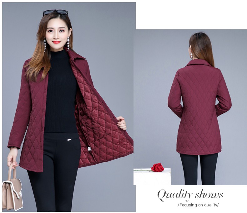 Middle-aged and elderly thick shirt Women's thin cotton-padded coat mid-length slim-fit 50-year-old mother autumn cotton-padded jacket cotton-padded jacket jacket coat