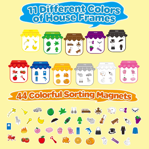Color Matching Game Color Recognition Magnetic Sorting Set Fun Learning Magnets for Kids Ages 3 with Candy Jars Objects Color