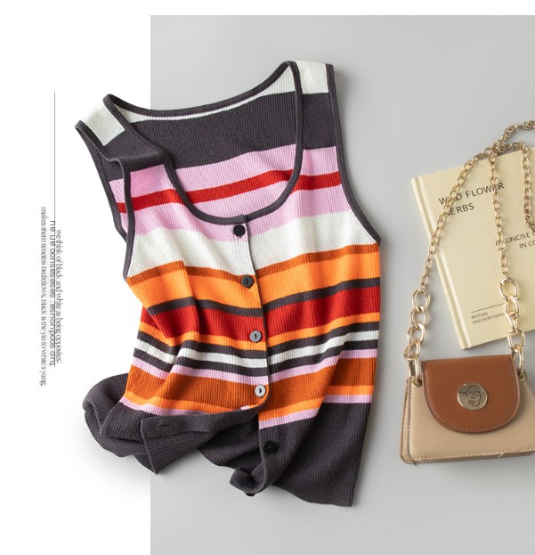 V-neck Knitted Tank Top - 2