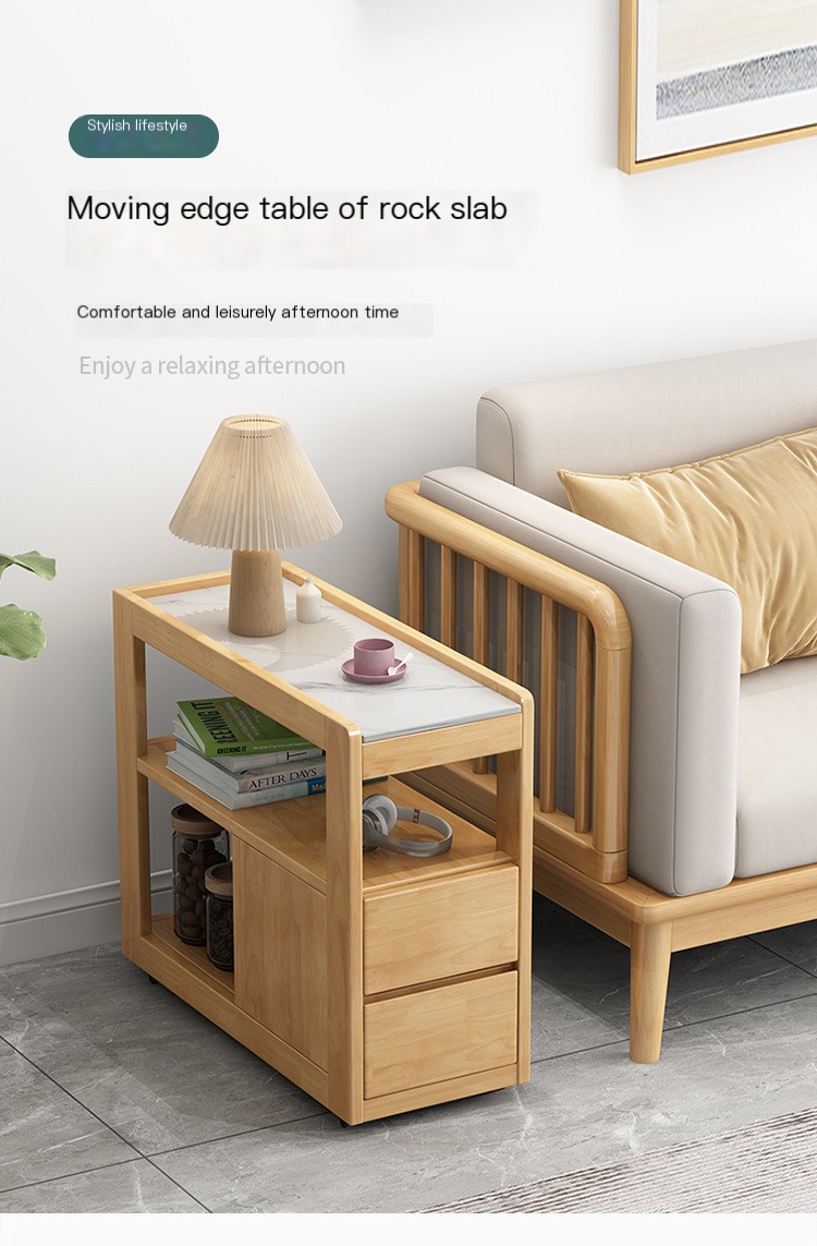 طاولة جانبية متحركة من الخشب الصلب