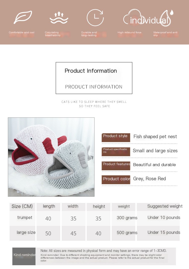 Fish Shaped Cartoon Cat Litter Bed