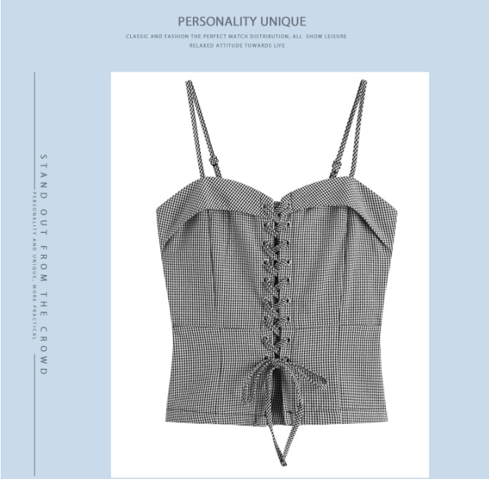 Checkered Tie-Up Crop Top Image 5