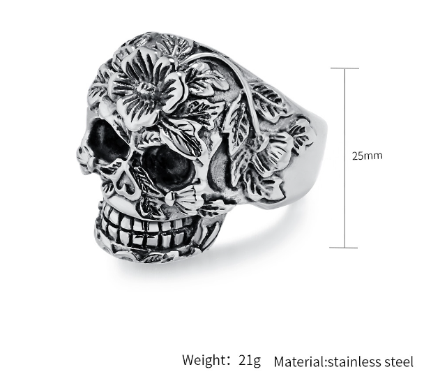 Flower Skull Ring Steel