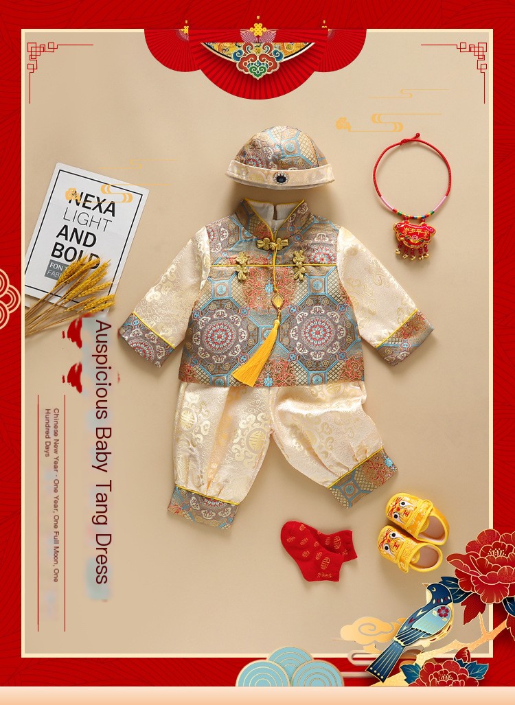 23 autumn new male baby one year old catch weekly birthday party 100 days dress Chinese Tang suit crown dress wholesale