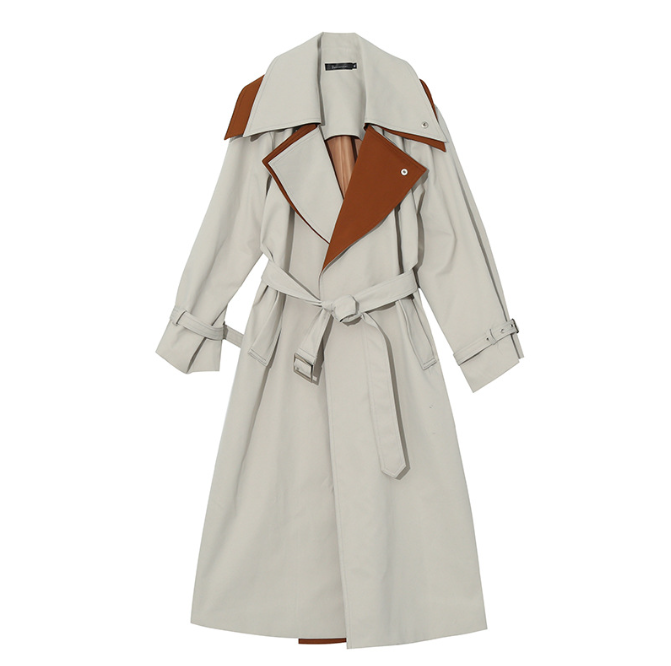 Women's Contrast Stitching Long Over-the-knee Casual Coat - Image 3