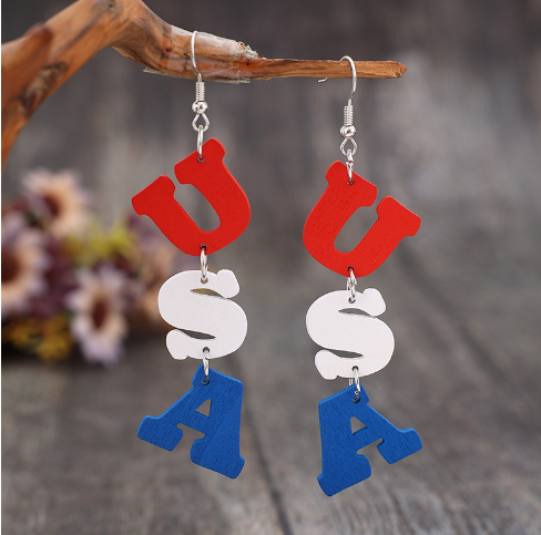 USA Wooden Letter Dangle Earrings