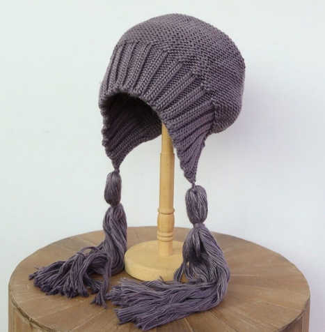 Gorro de Lana Trenzado Largo Azul