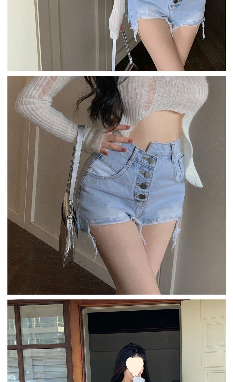 Summer Ladies Irregular Ripped Raw Edge Jeans Image 3