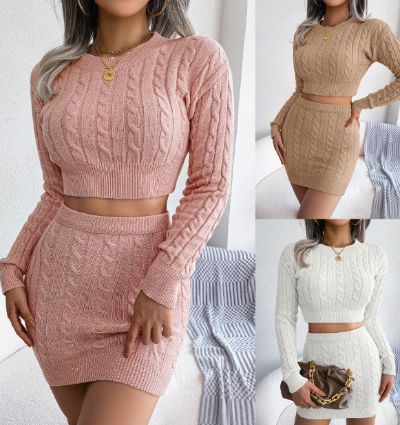 Sexy Cable Bodycon Knitted Skirt Suit 2