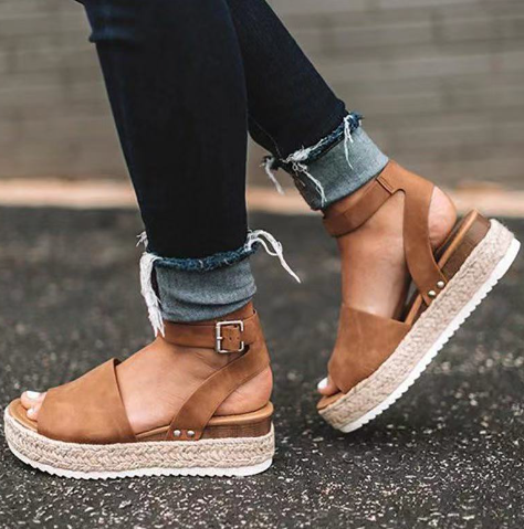 Wedge Espadrille Sandals with Rubber Sole