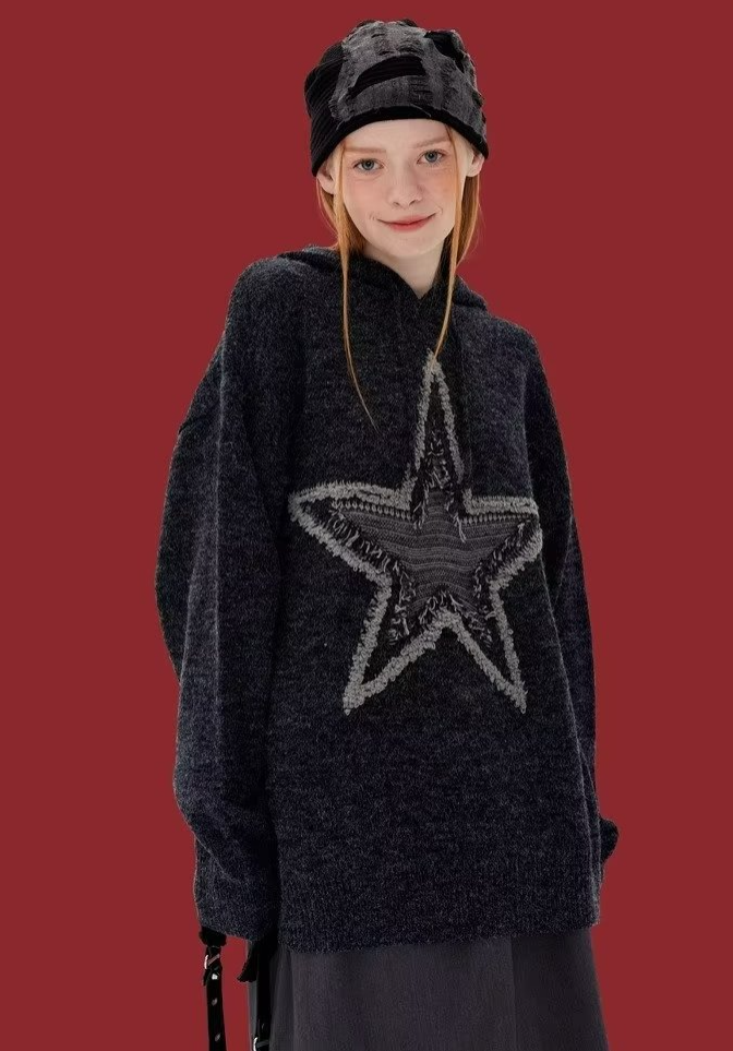 Autumn And Winter American Vintage Old Five-pointed Star Sweater Image 3