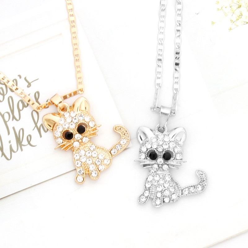Fashion Water Rhinestone Cat Necklace - Image 3