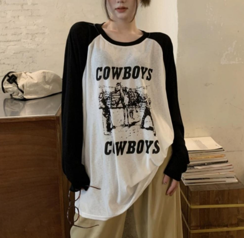Contrast Color Cartoon Letter Print Loose Sweatshirt 3