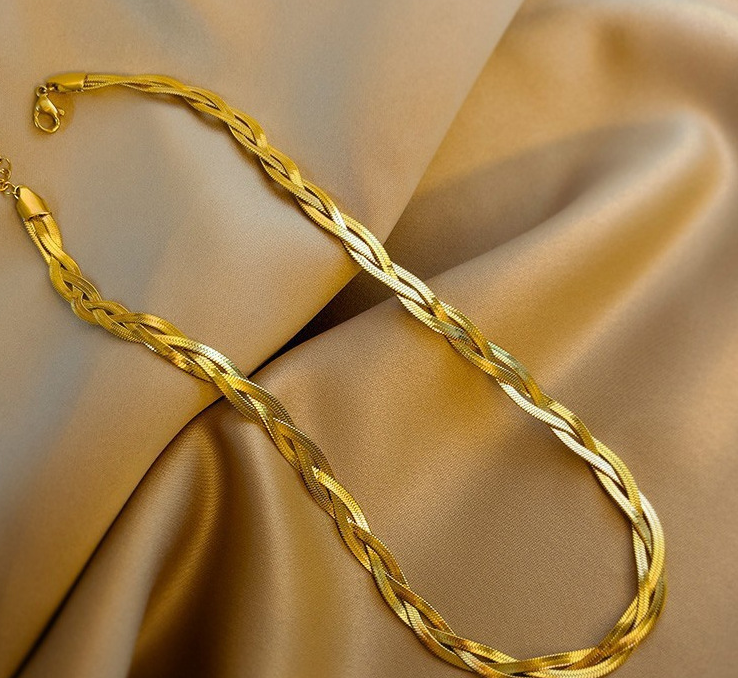 Colar Malha Trançado Banhado a Ouro 18K